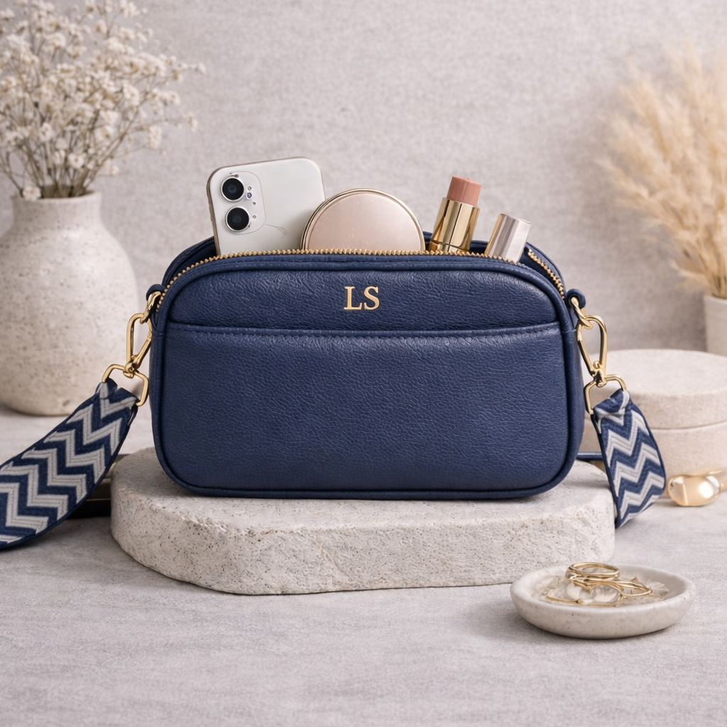 Personalised LOLA Embossed Faux Leather Chevron Cross Body Bag