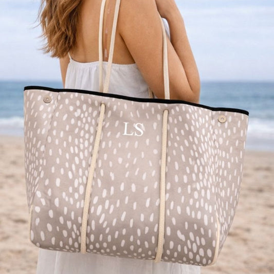 Personalised Nude Speckled Neoprene Patch Tote Bag & Pouch