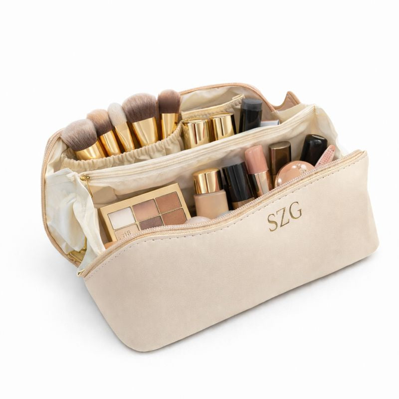 Personalised Zip Around Flat Lay Makeup Bag Toiletry Case