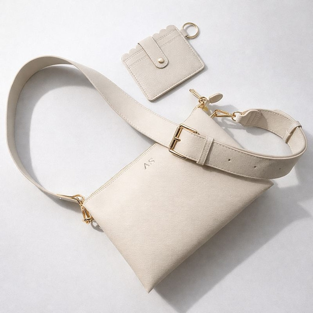 Personalised Embossed Saffiano Leather Trio Cross Body Bag