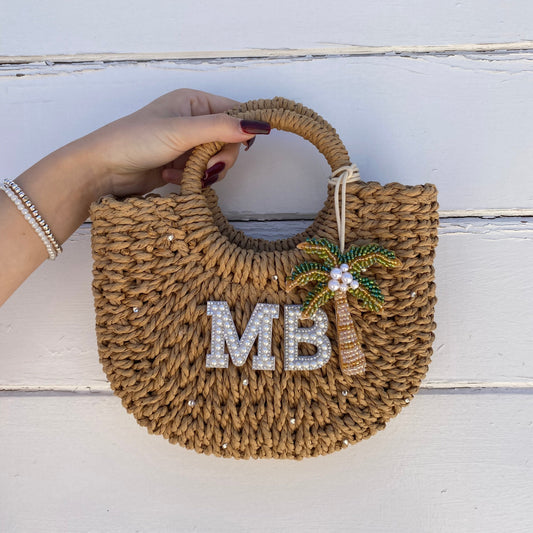 Personalised ADA palm tree straw basket beach bag | Cloth'N'Card