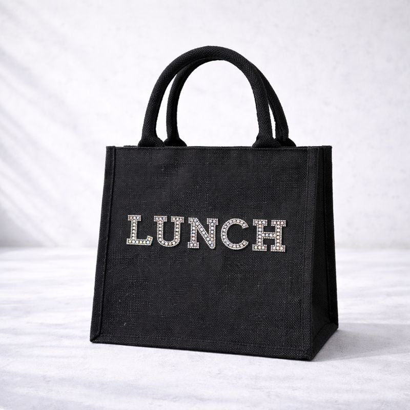 Personalised Patch 5 Letters Square Jute Lunch Bridesmaid Top Handle Gift Bag