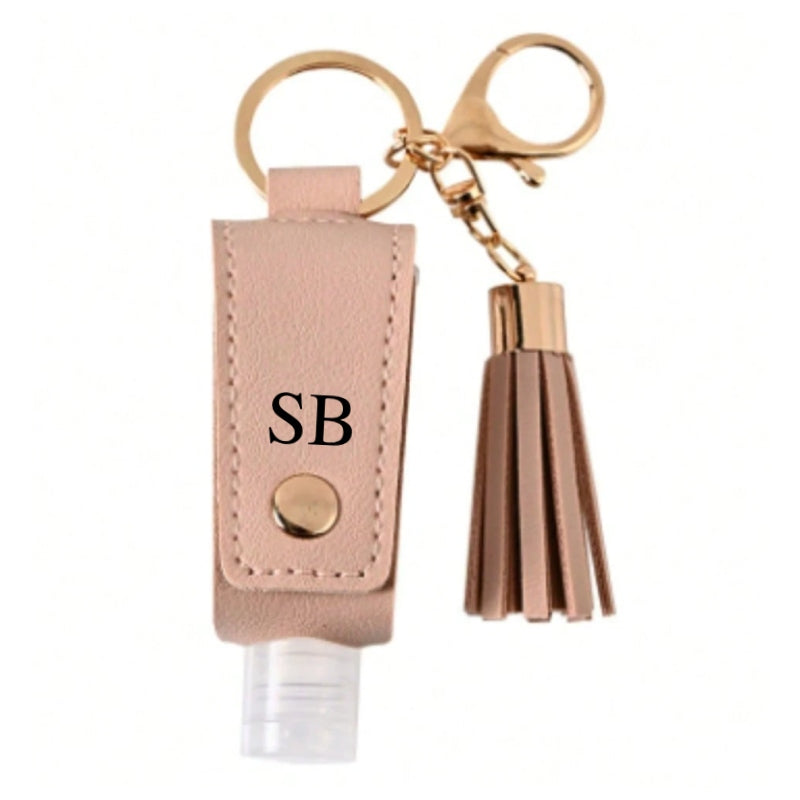 Personalised Faux Leather Hand Sanitiser Tassel Key Charms