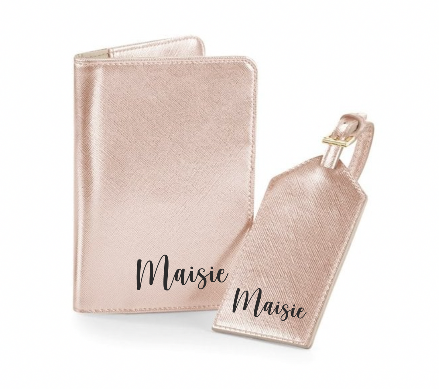 Personalised Deluxe Saffiano Leather Travel Passport Cover & Luggage Tag Set