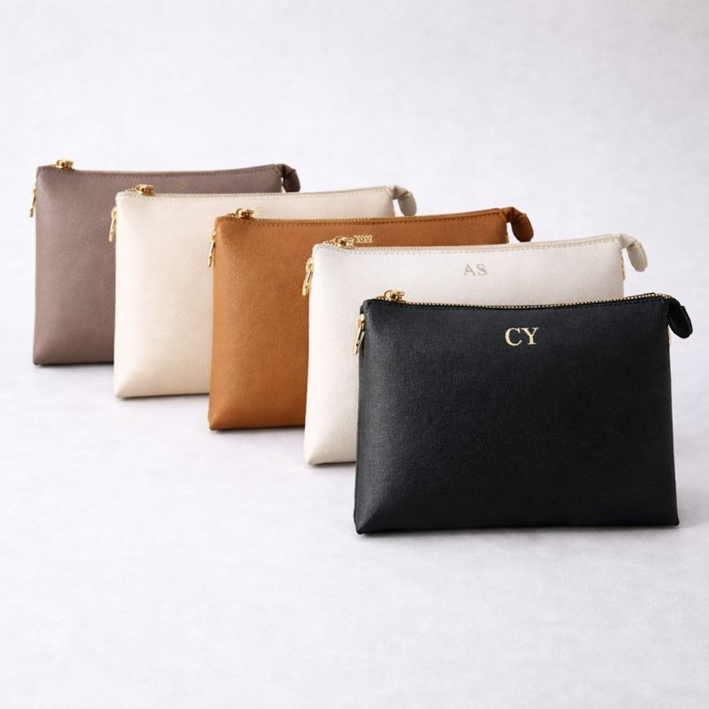 Personalised Embossed Saffiano Leather Trio Cross Body Bag