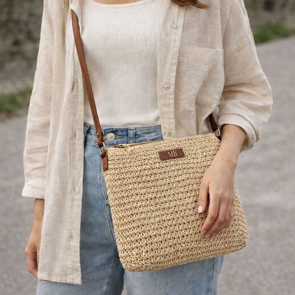 Personalised Straw Slouch Cross Body Bag