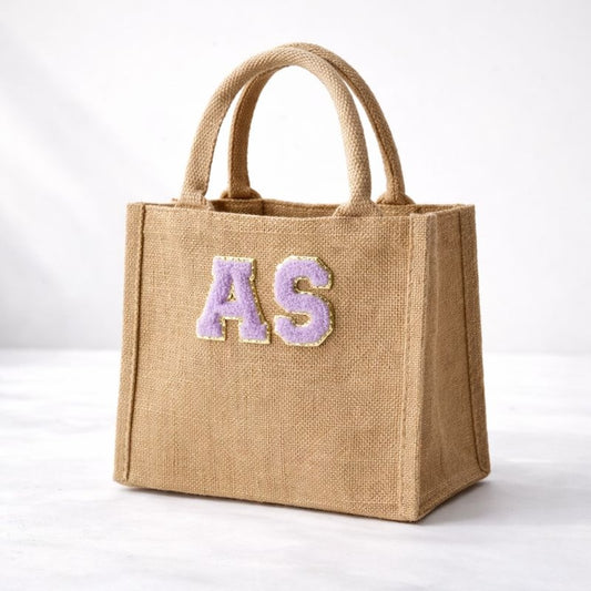 Personalised Patch Square Jute Lunch Bridesmaid Top Handle Gift Bag