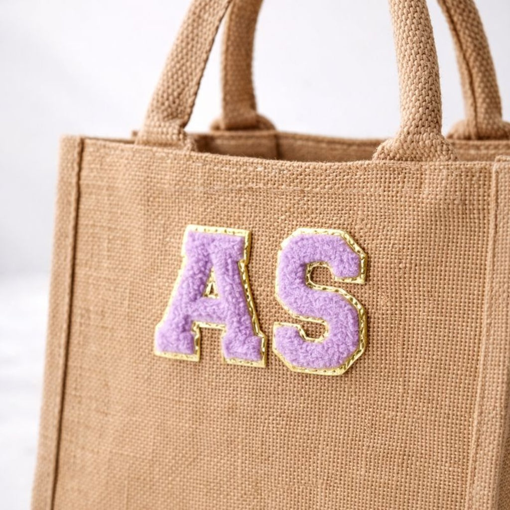 Personalised Patch Square Jute Lunch Bridesmaid Top Handle Gift Bag