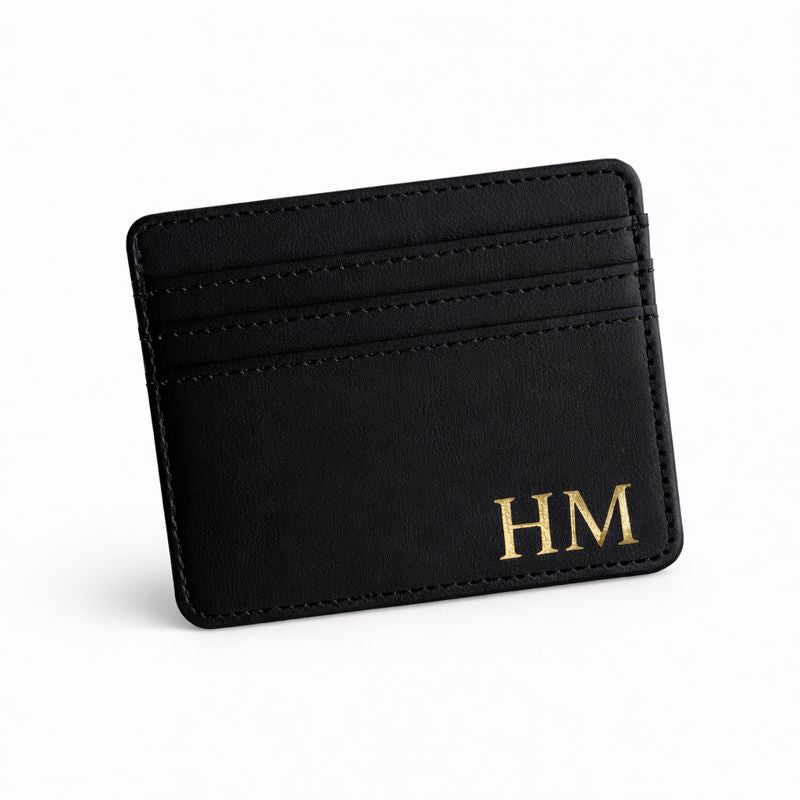 Personalised Smooth Black Mens Faux Leather Card Holder