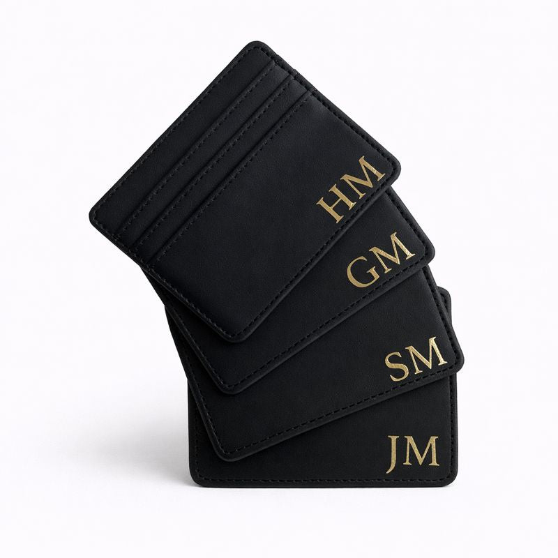 Personalised Smooth Black Mens Faux Leather Card Holder