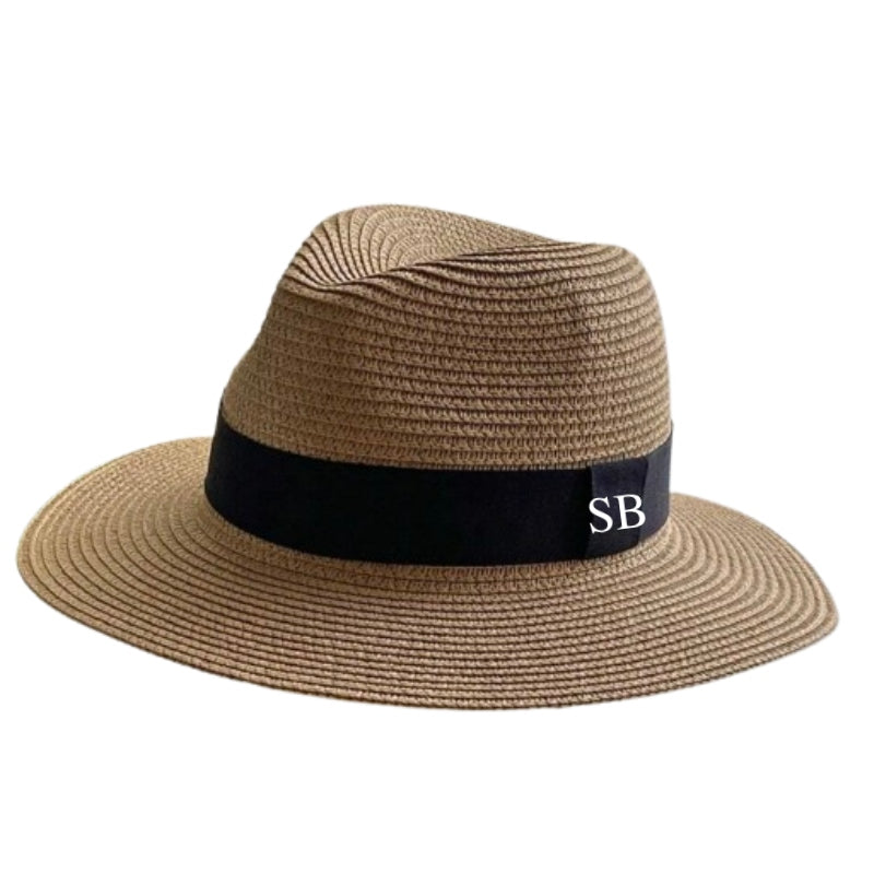 Personalised Initial Monogram Beach Summer Fedora Sun Hat Straw Hat
