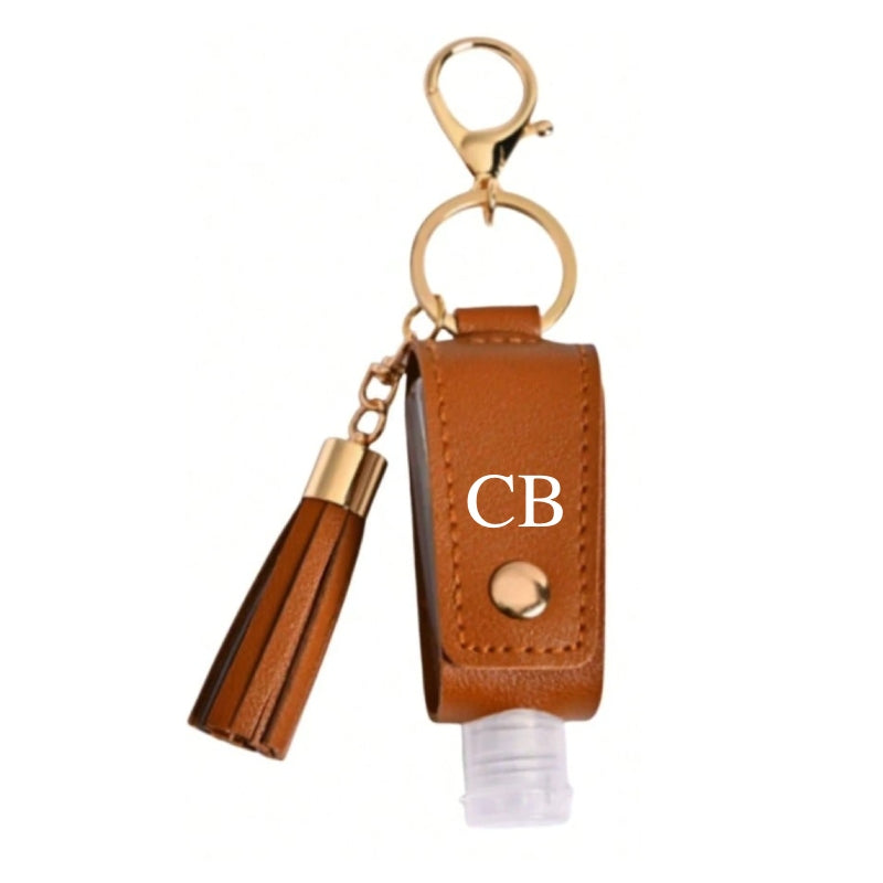 Personalised Faux Leather Hand Sanitiser Tassel Key Charms