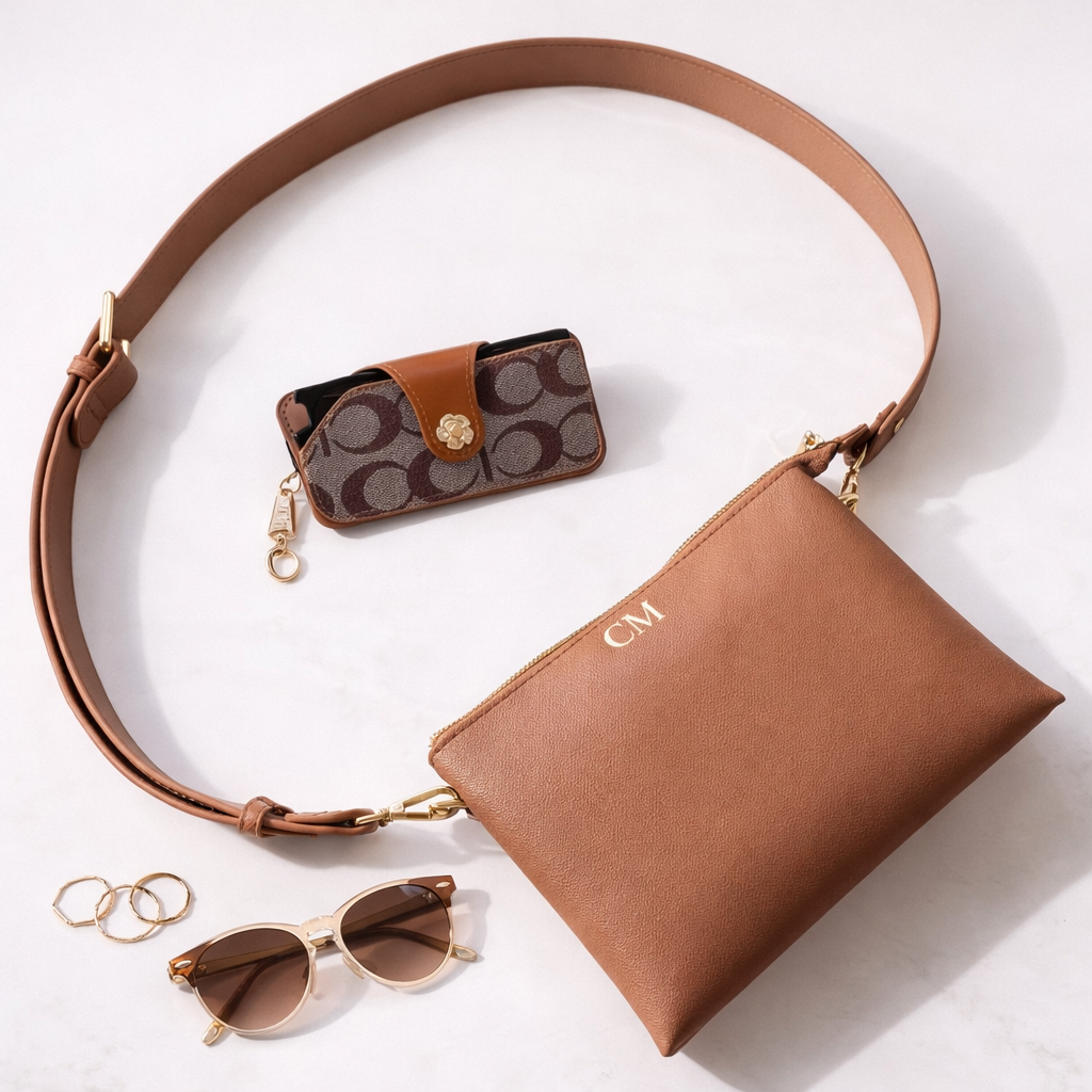 Personalised Embossed Saffiano Leather Trio Cross Body Bag