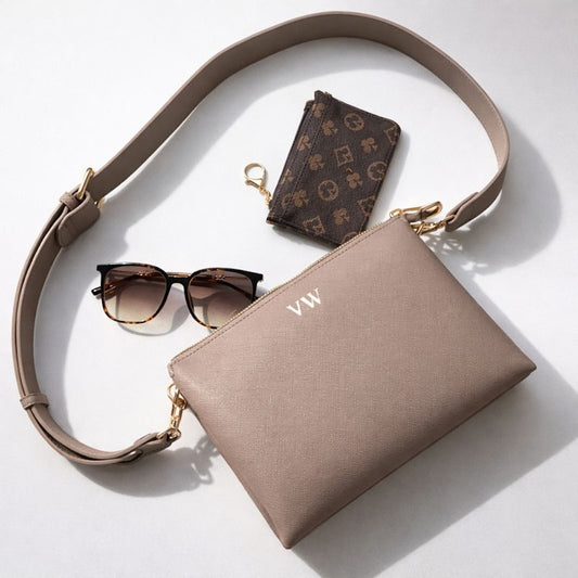 Personalised Embossed Saffiano Leather Trio Cross Body Bag