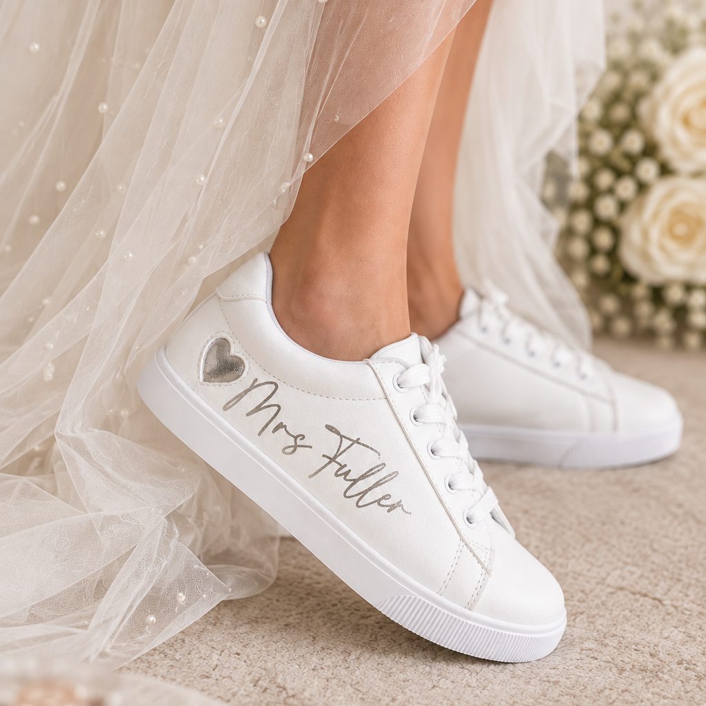 Personalised White Heart Lace Up Trainers