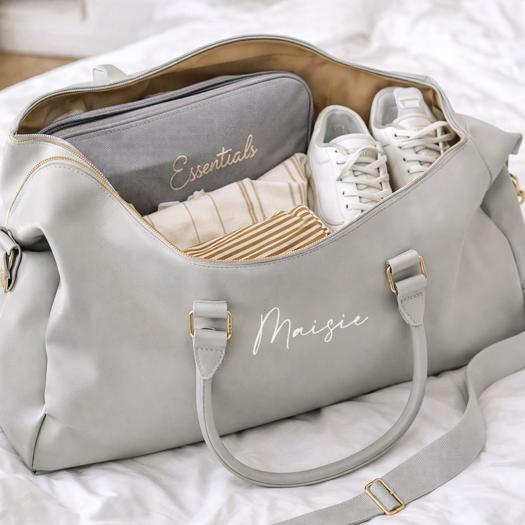 Personalised Weekender Vegan Leather Duffle Travel Hospital Overnight Large Bag