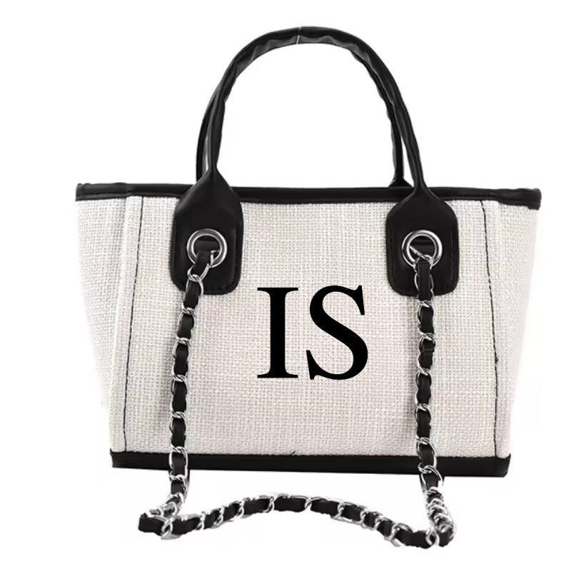 Personalised Canvas Mini Chain Initial Tote Shoulder Bags