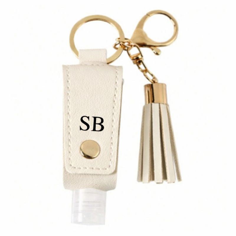 Personalised Faux Leather Hand Sanitiser Tassel Key Charms