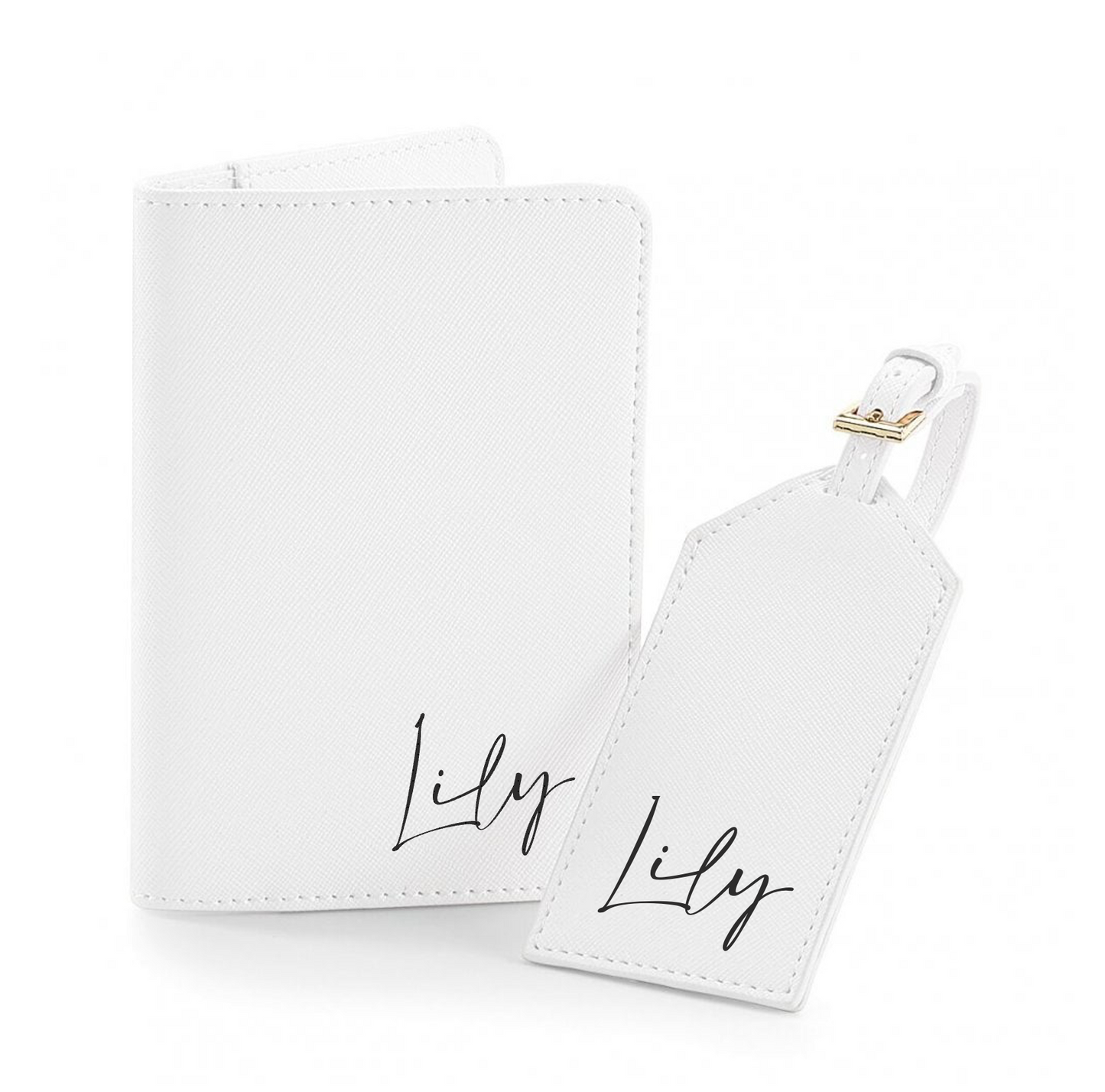 Personalised Deluxe Saffiano Leather Travel Passport Cover & Luggage Tag Set