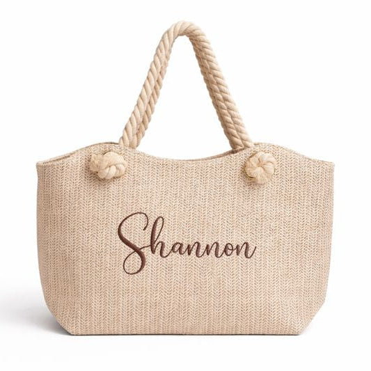 Personalised WILLOW Straw Rope Handle Tote & Clutch bag