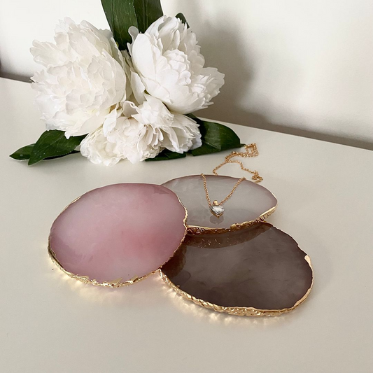 Quartz Style Gem Coasters Ring Jewellery Storage Dish Trays