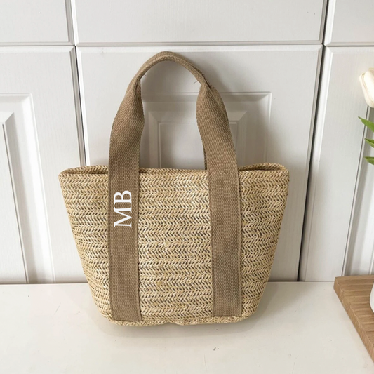 Personalised MIA Ribbon Straw Hand Bag