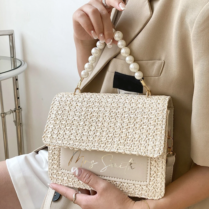 Personalised BETSIE Pearl Straw Bag