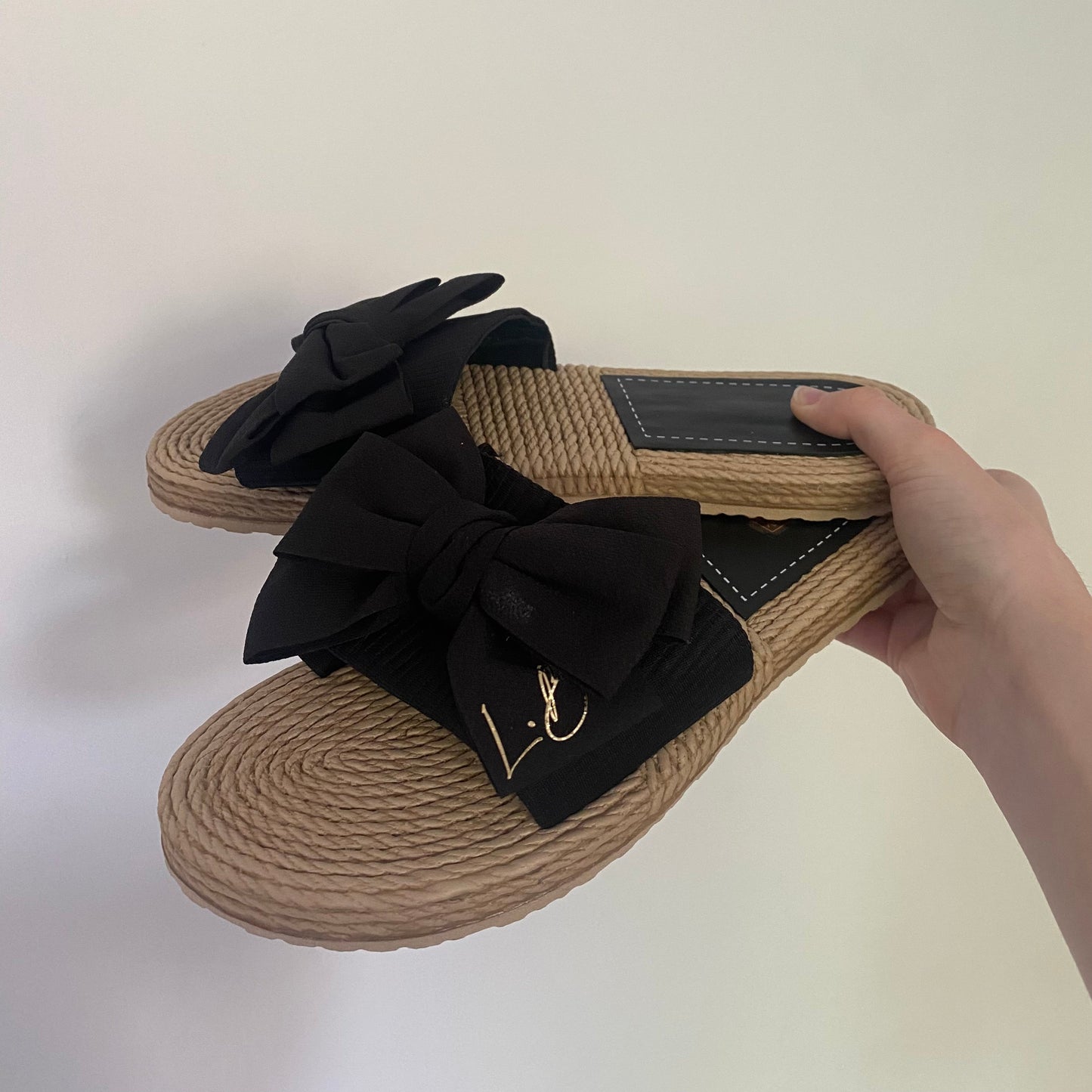 Personalised Black Bow Summer Sliders Sandals