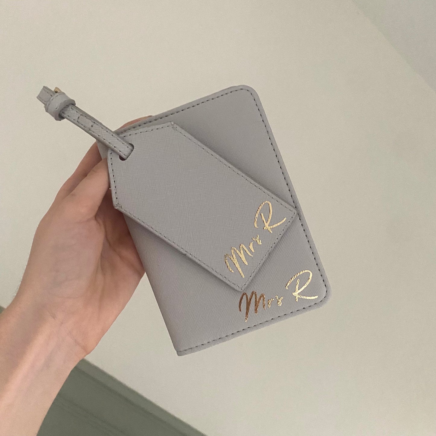 Personalised Deluxe Saffiano Leather Travel Passport Cover & Luggage Tag Set