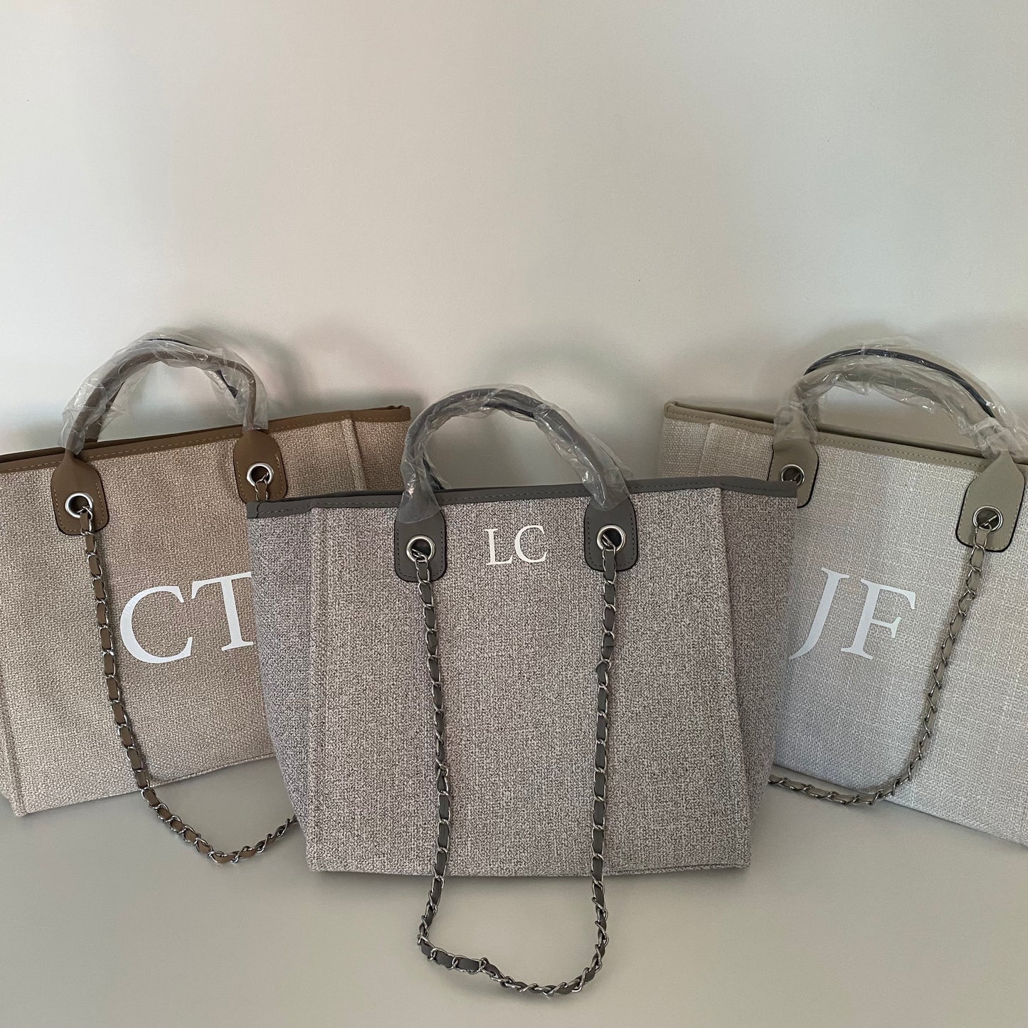 Personalised Grey Chain Large Initial Tote Bags