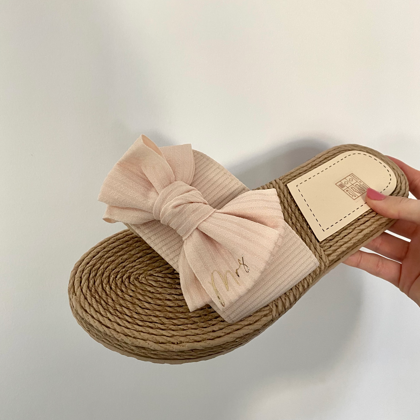 Personalised Nude Bow Summer Sliders Sandals