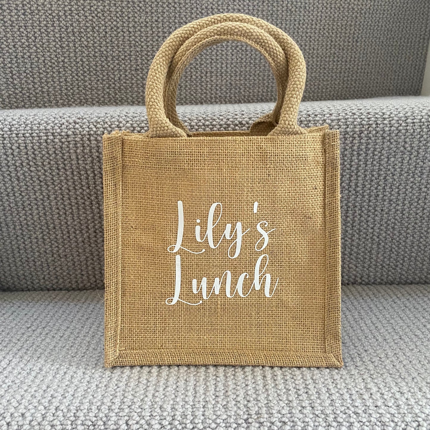 Personalised Square Jute Lunch Bridesmaid Top Handle Gift Bag