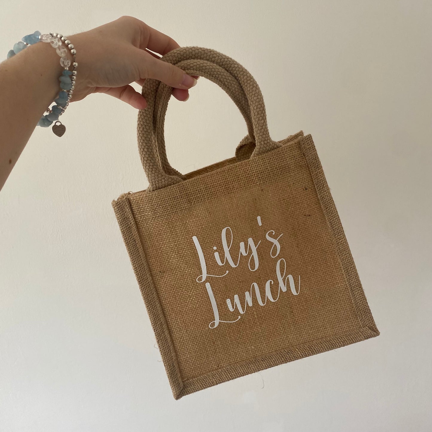 Personalised Square Jute Lunch Bridesmaid Top Handle Gift Bag