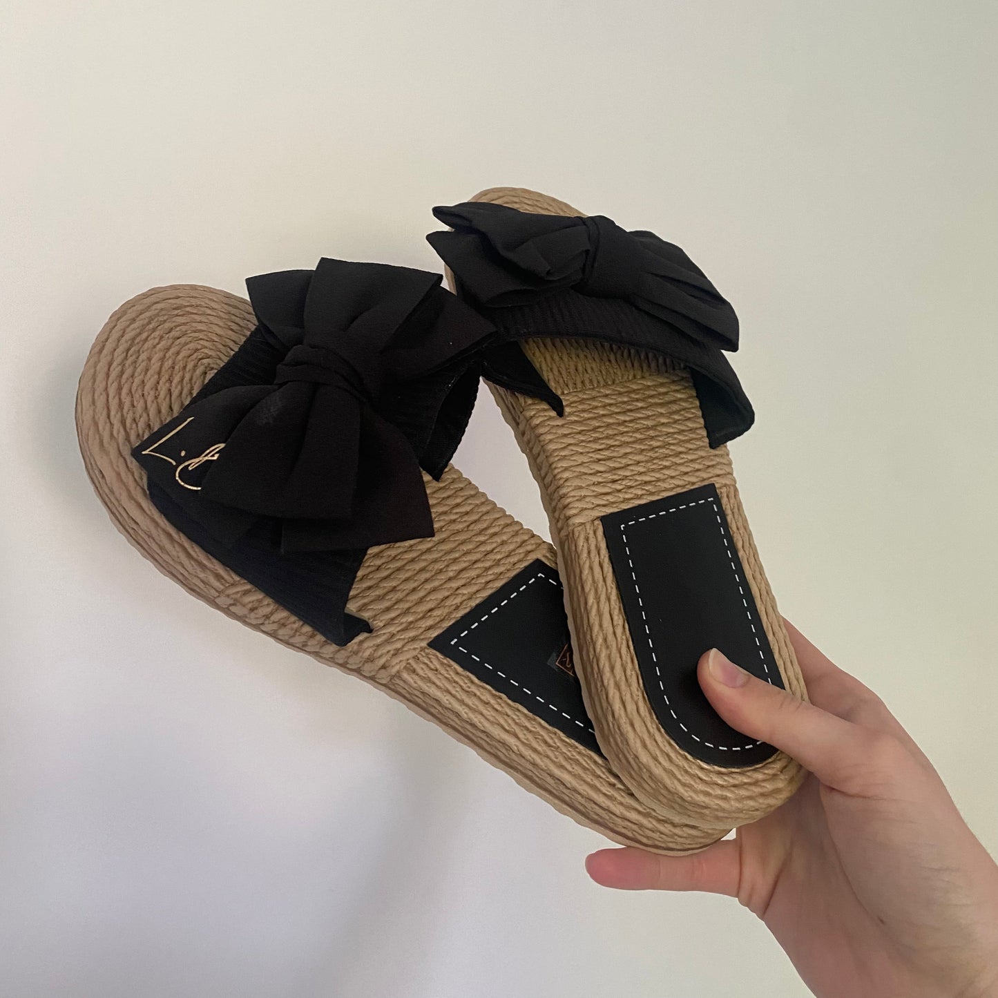 Personalised Black Bow Summer Sliders Sandals