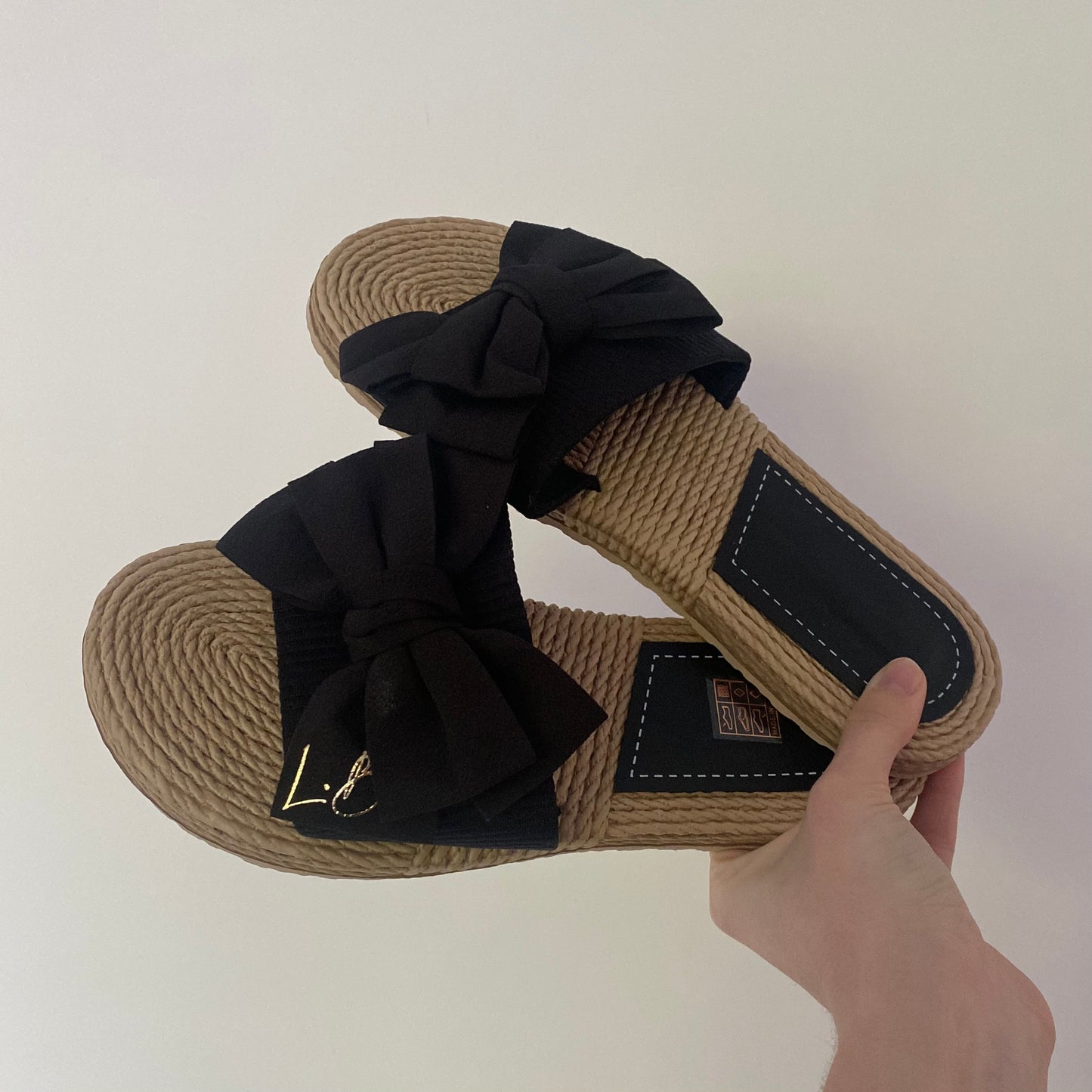 Personalised Black Bow Summer Sliders Sandals