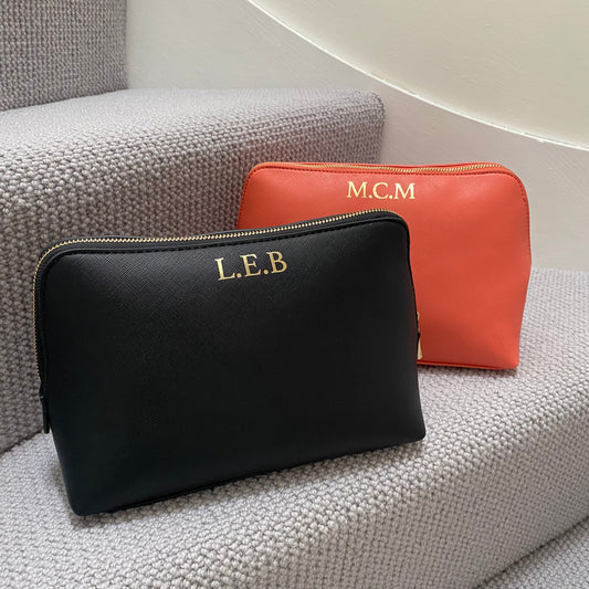 Personalised Saffiano Leather Cosmetic Makeup Toiletry Bag