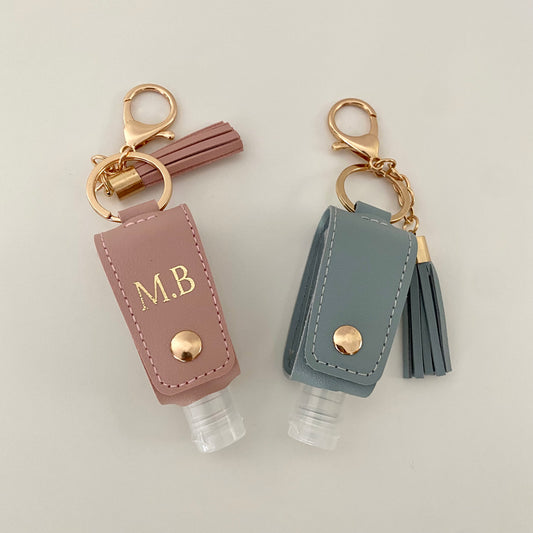 Personalised Faux Leather Hand Sanitiser Tassel Key Charms