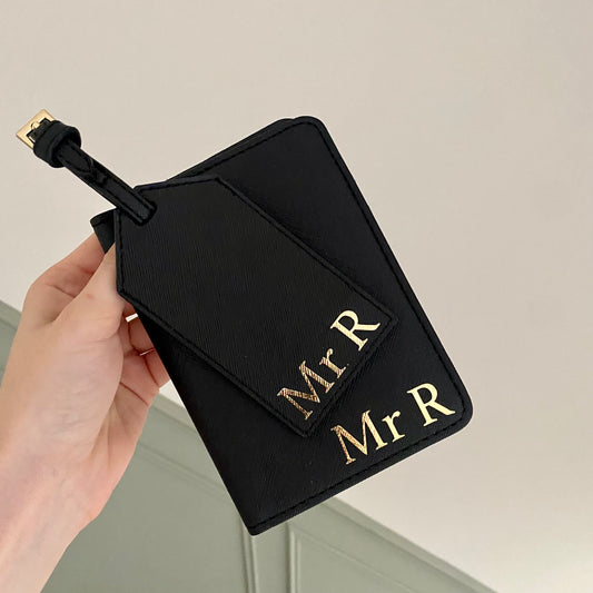 Personalised Deluxe Saffiano Leather Travel Passport Cover & Luggage Tag Set