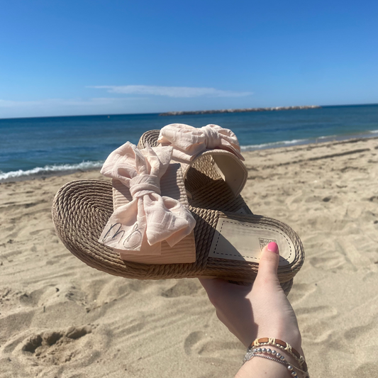 Personalised Nude Bow Summer Sliders Sandals