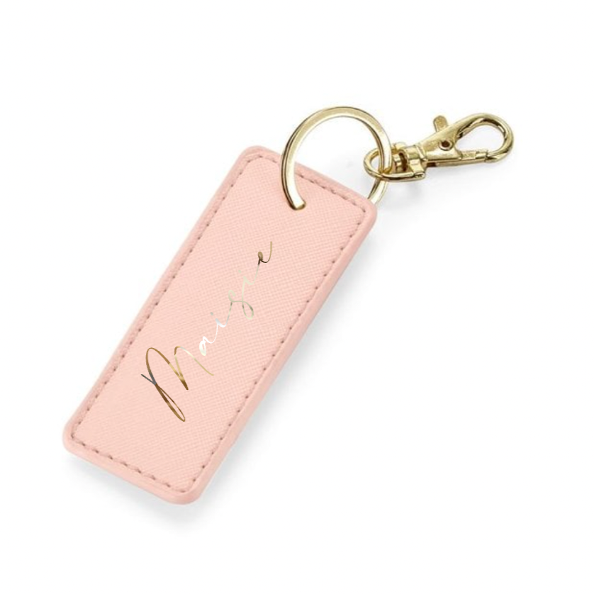 Personalised Saffiano Faux Leather Bag Charms Key Chain Keyring