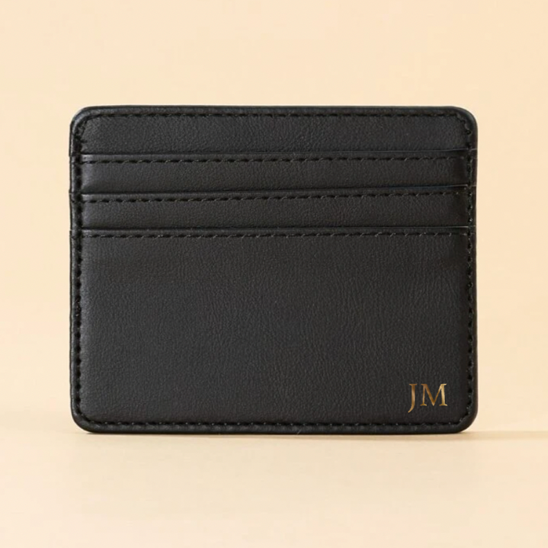 Personalised Smooth Black Mens Faux Leather Card Holder