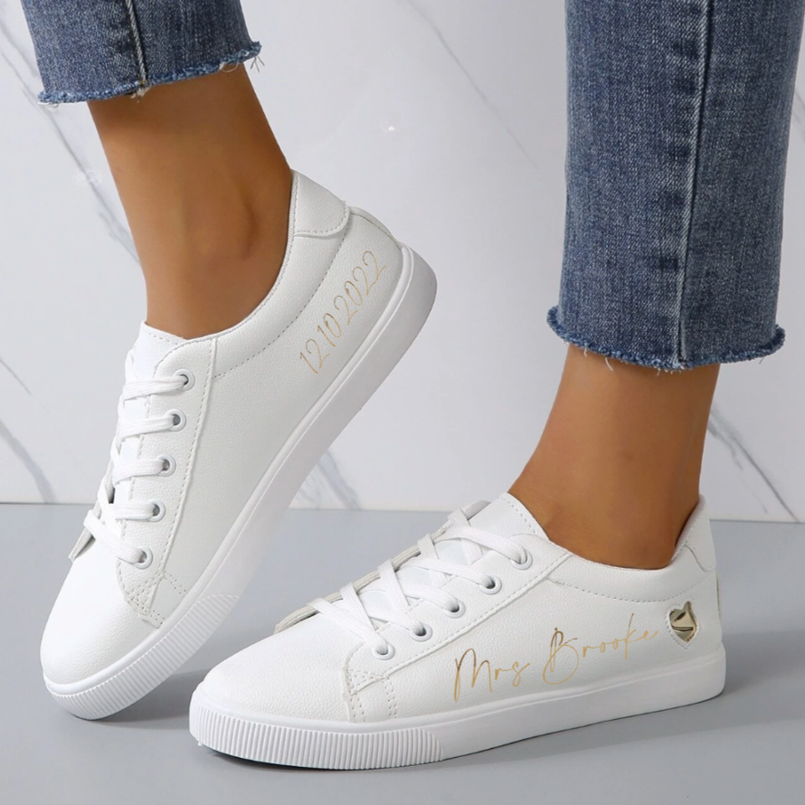 Personalised Bridal Prom White Heart Lace Up Trainers