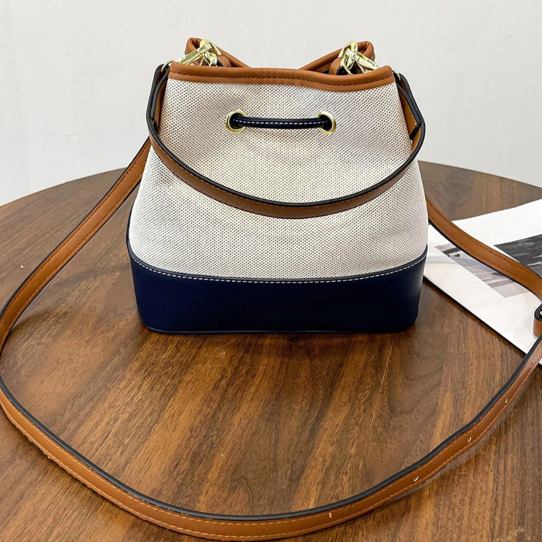 Personalised LEA Drawstring Top Handle Cotton Bucket Bag