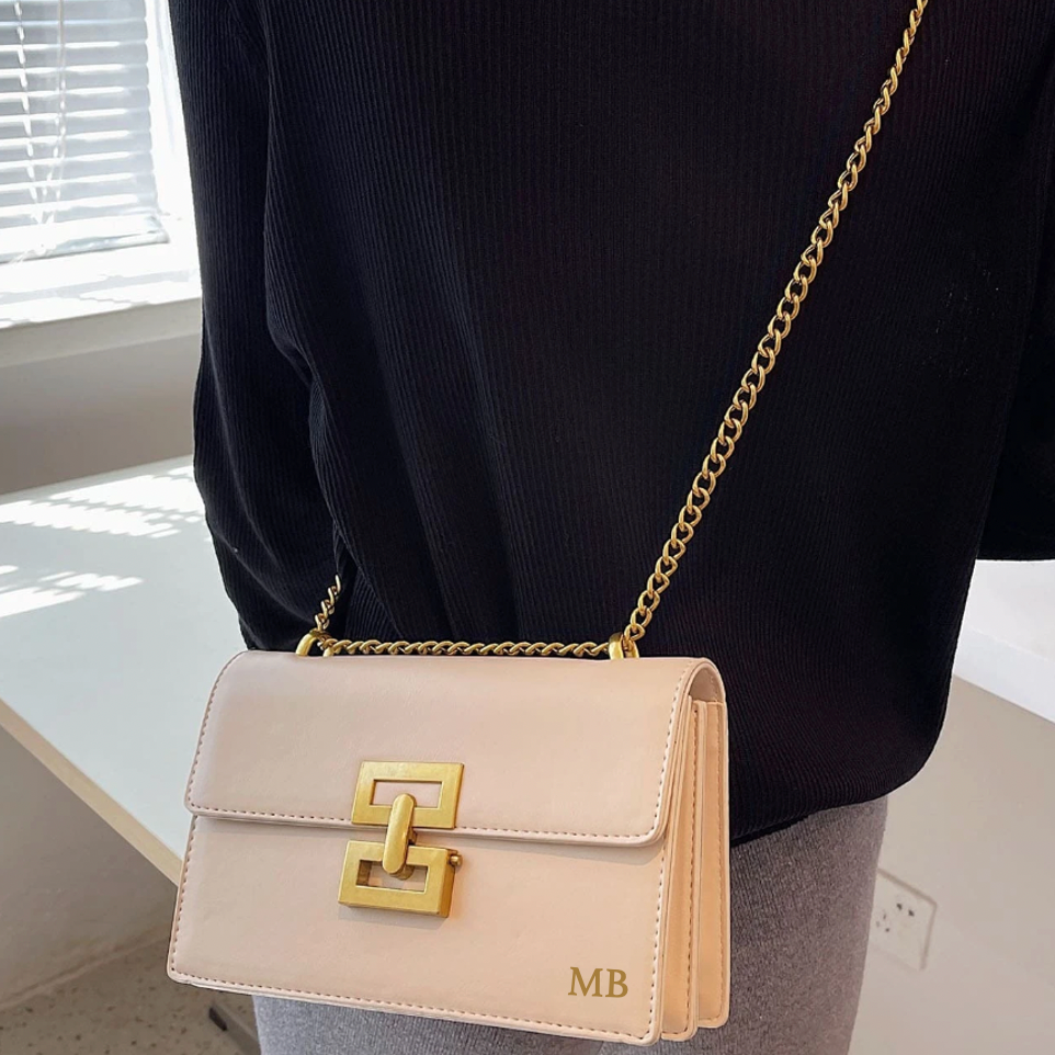 Personalised MAISIE Gold Buckle Chain Shoulder Bag