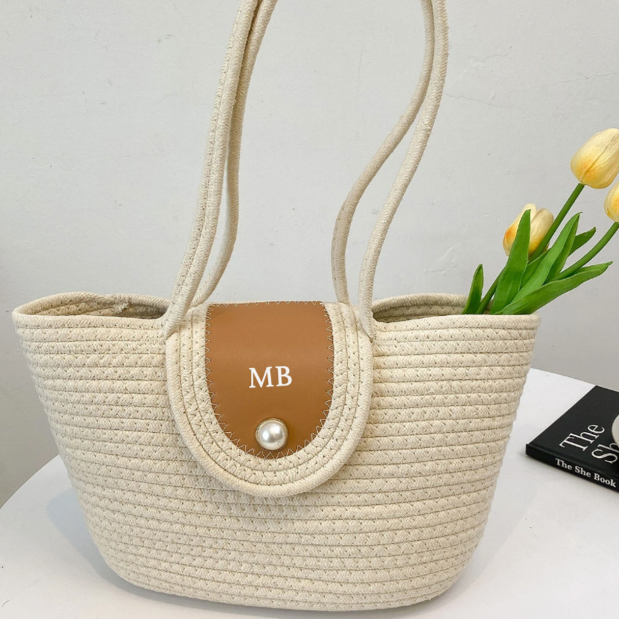 Personalised LOUISE Rope Pearl Tote Bag