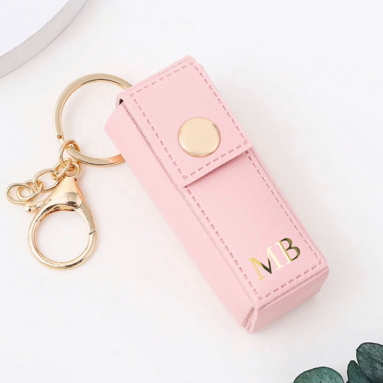 Personalised Faux Leather Lipstick Holder Lip Balm Keychain Bag Charm