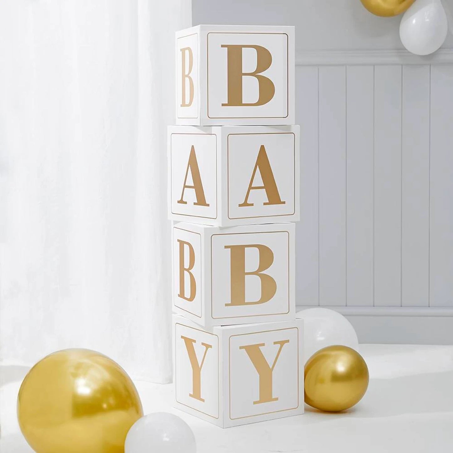 White & Gold Baby Building Blocks Photo Props