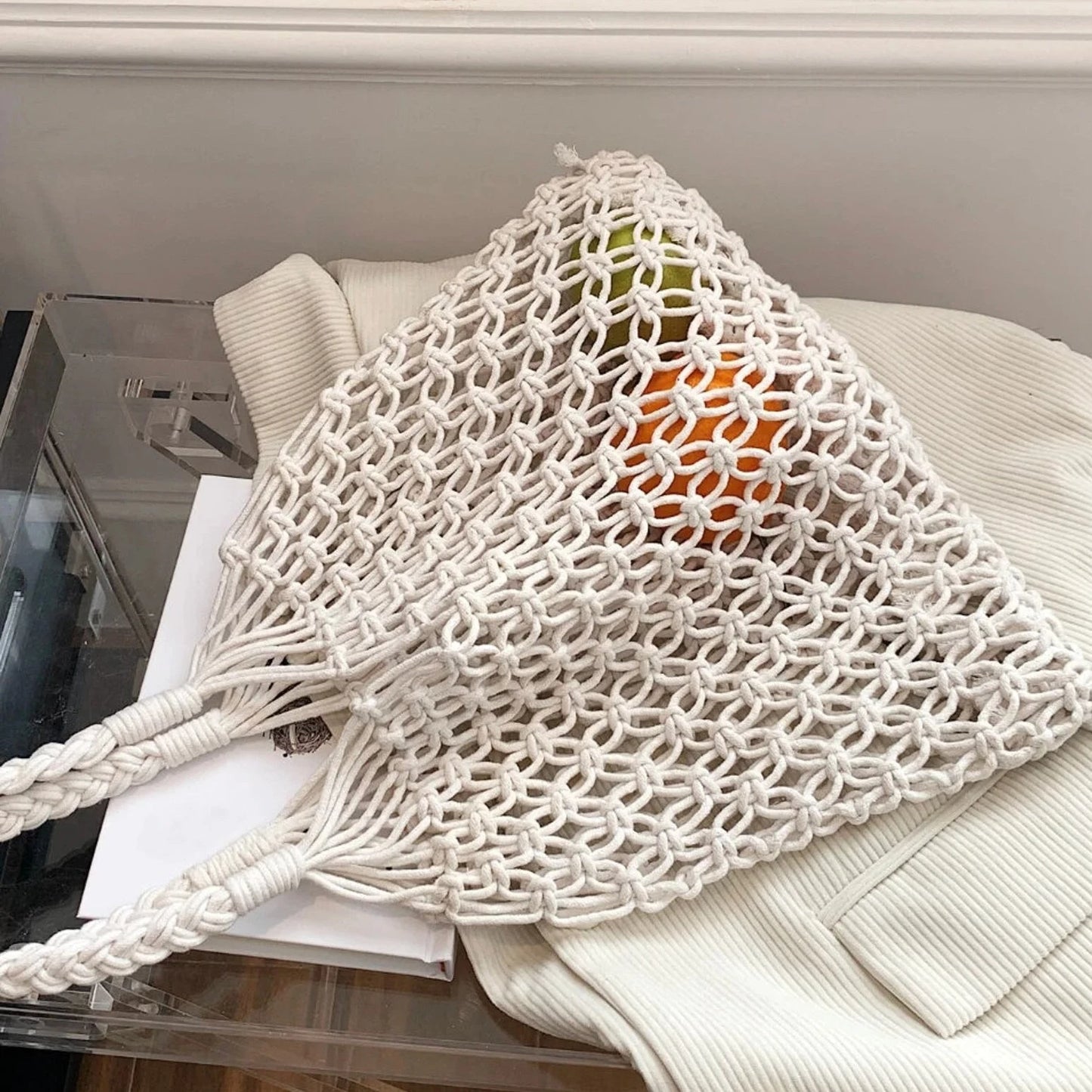 Crotchet Braided Net Shoulder Tote Bag